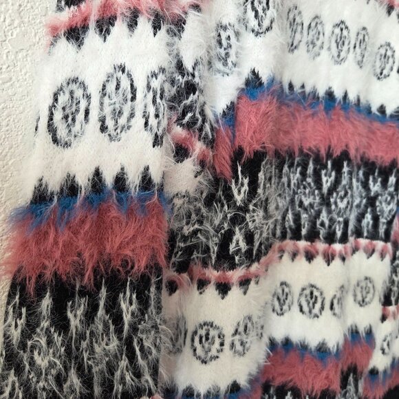 Eesome US Womens Large Colorful Striped Fuzzy Knit Sweater Winter Cozy - Picture 2 of 8